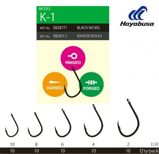 Hooks Hayabusa K1 Nonreflect, Black Nickel, 10pcs/envelope